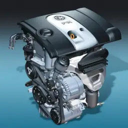 Silnik 1.6 MPI z widocznym paskiem klinowym i alternatorem.