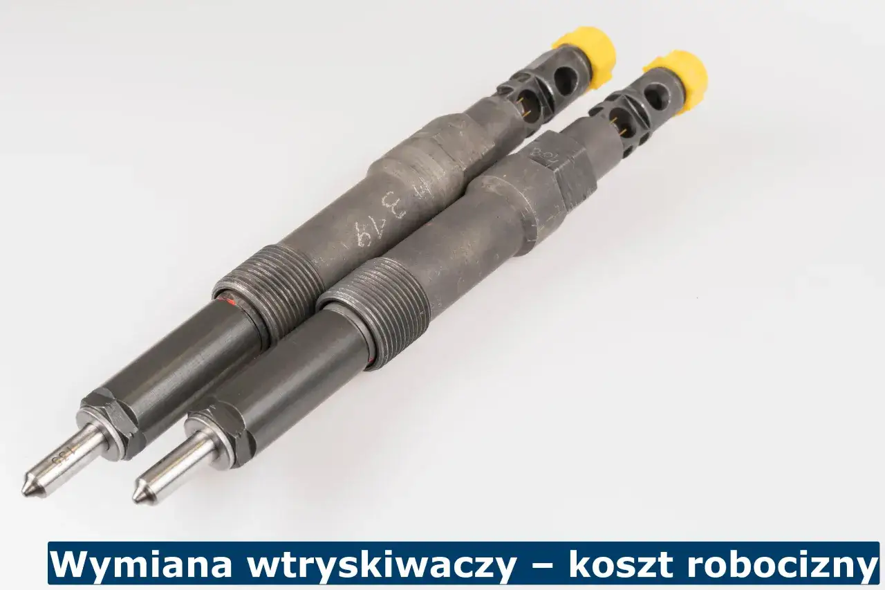 Dwa wtryskiwacze common rail z żółtymi kapturkami, gotowe do montażu.
